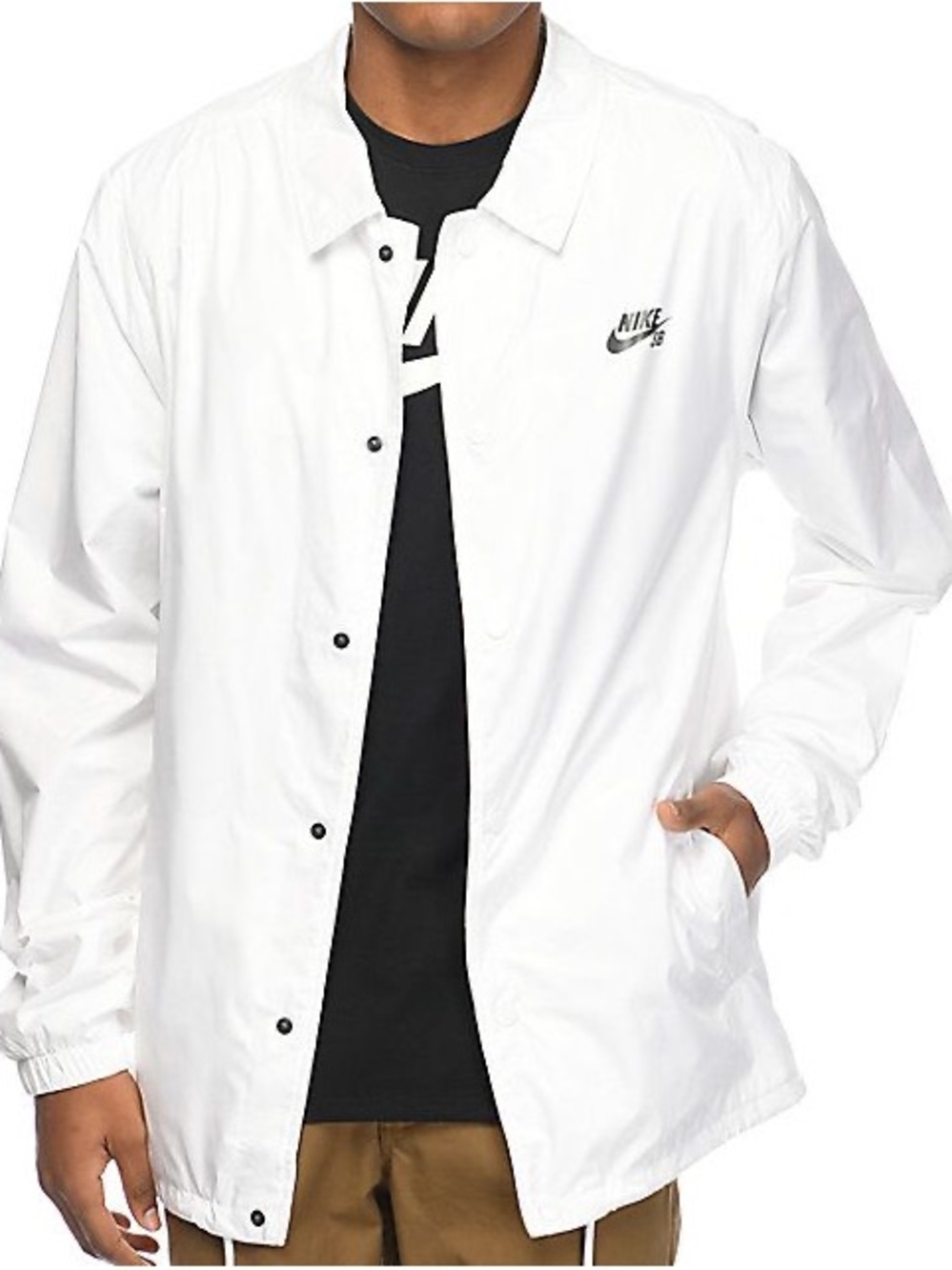 Nike SB Men’s White Windbreaker Coach Jacket with Black Logo